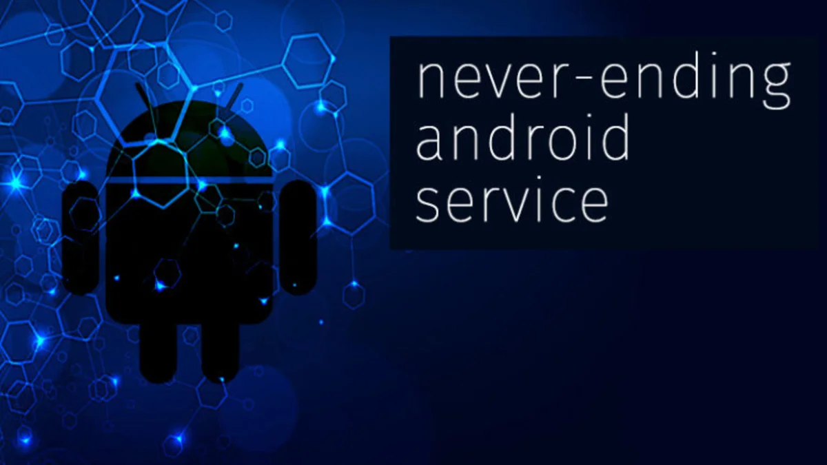 logo android avec maille informatique avec la prescription “never ending Android services”